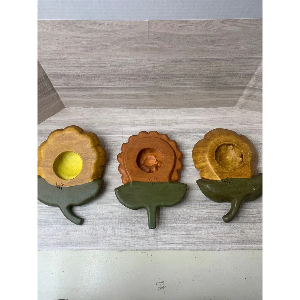 Vintage 70s Style Floral Wall Decor Set 3 Sunflower Zinnia Poppy Retro Flowers